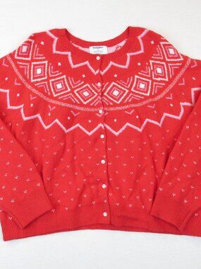 Old Navy SoSoft Cardigan Sweater Women's Plus Size XXL Red White Fair Isle
